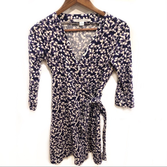 Diane Von Furstenberg Purple White New Julian Two Wrap Dress Jersey Knit - Picture 2 of 9